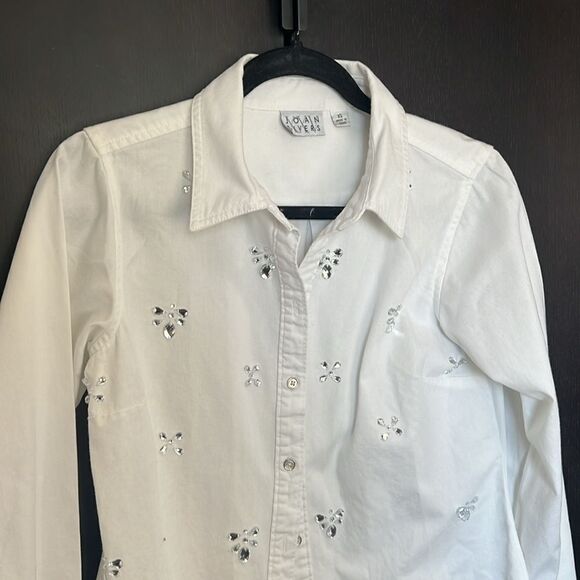 Embelished Button Down Shirt for Women Casual Long Sleeve White Size XS - Picture 2 of 5